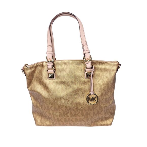 Michael Kors Shoulder Bag Leather Metallic Tote Satchel Purse XL Crossbody Logo - Picture 1 of 14